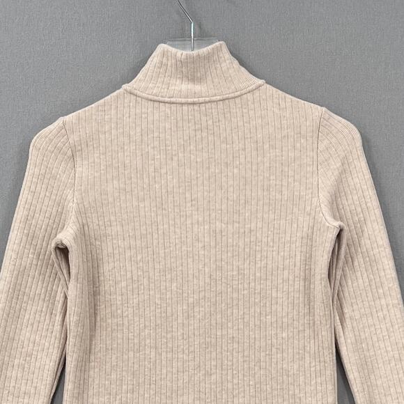 VINCE Ribbed Half Zip Turtleneck Long Sleeve Top Womens Small Tan Stretch Knit - Picture 6 of 16